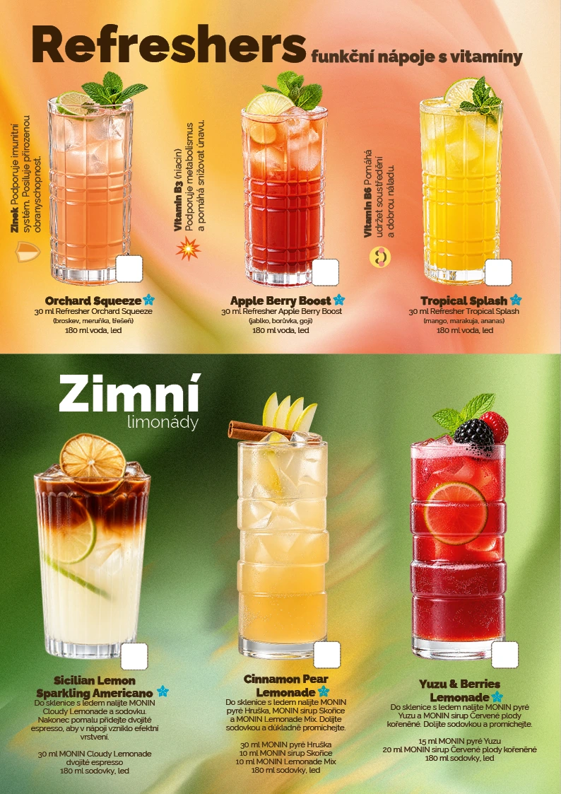 Refreshers a zimní limonády – receptury a fotografie